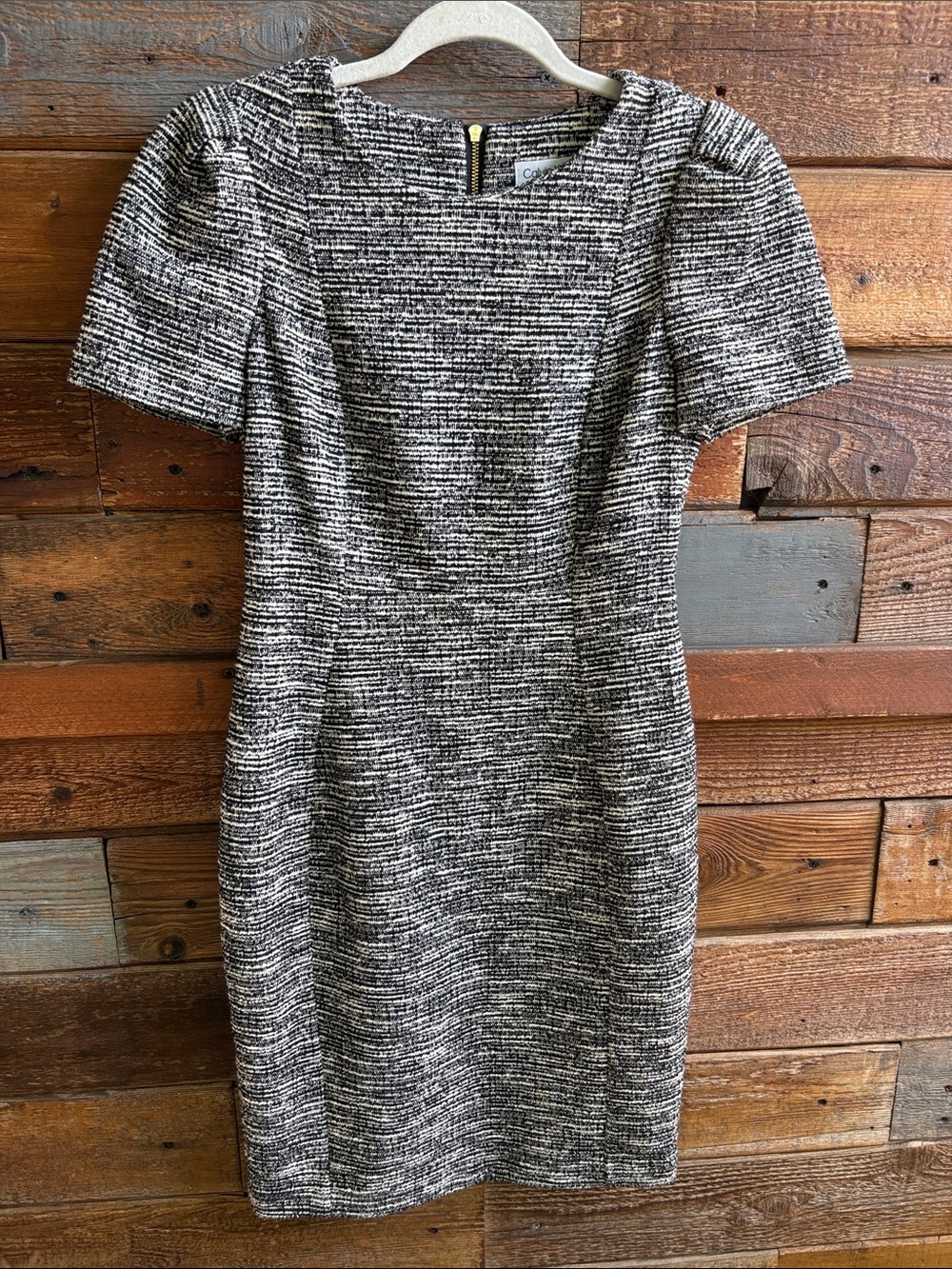 Calvin Klein Black and White Tweed Sheath Dress